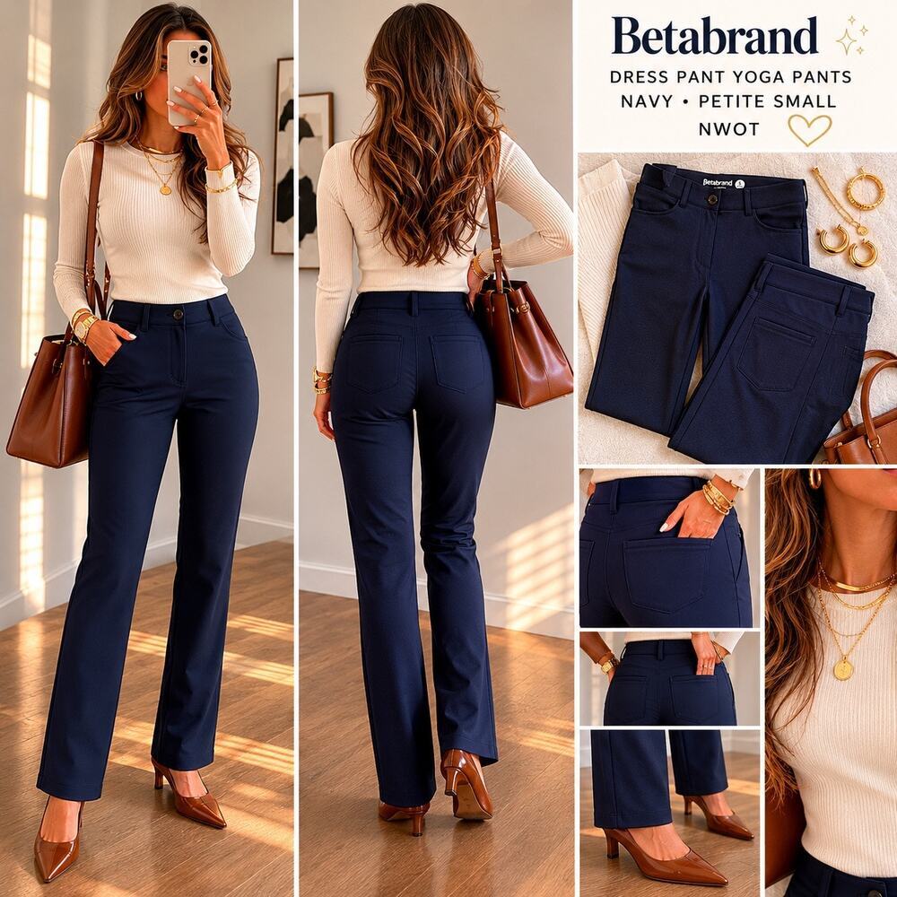 Betabrand Navy Dress Pant Yoga Pants Petite Small Pull-On Career Pants Work New